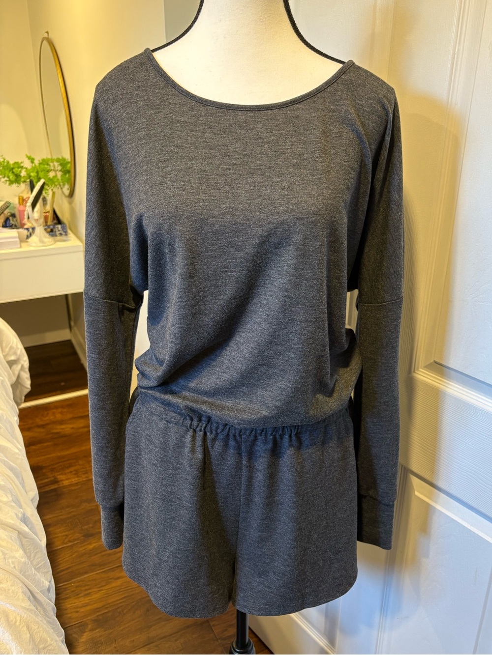 Gentle Fawn Open Back Long Sleeve Romper XL Charcoal Grey Cozy Lounge